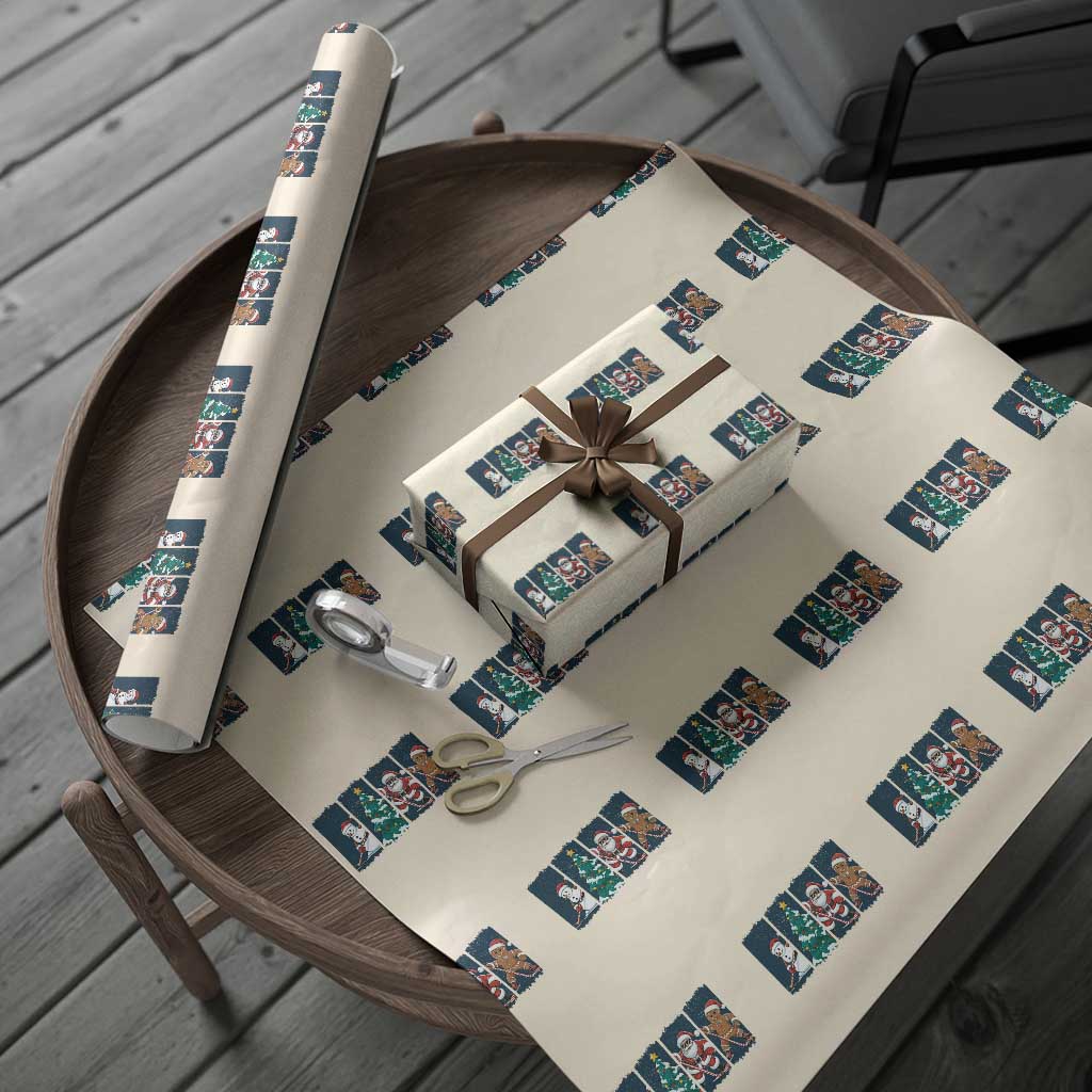 Funny Ice Hockey Christmas Gift Wrapping Paper Roll Santa Snowman And Gingerbread Playing Together - Wonder Print Shop
