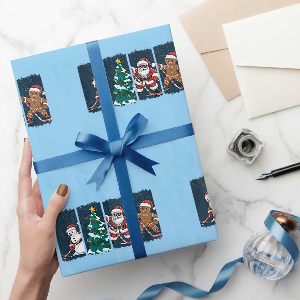 Funny Ice Hockey Christmas Gift Wrapping Paper Roll Santa Snowman And Gingerbread Playing Together - Wonder Print Shop