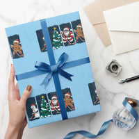 Funny Ice Hockey Christmas Gift Wrapping Paper Roll Santa Snowman And Gingerbread Playing Together - Wonder Print Shop