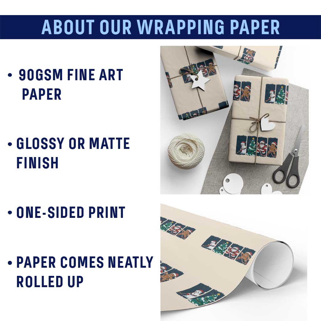 Funny Ice Hockey Christmas Gift Wrapping Paper Roll Santa Snowman And Gingerbread Playing Together - Wonder Print Shop