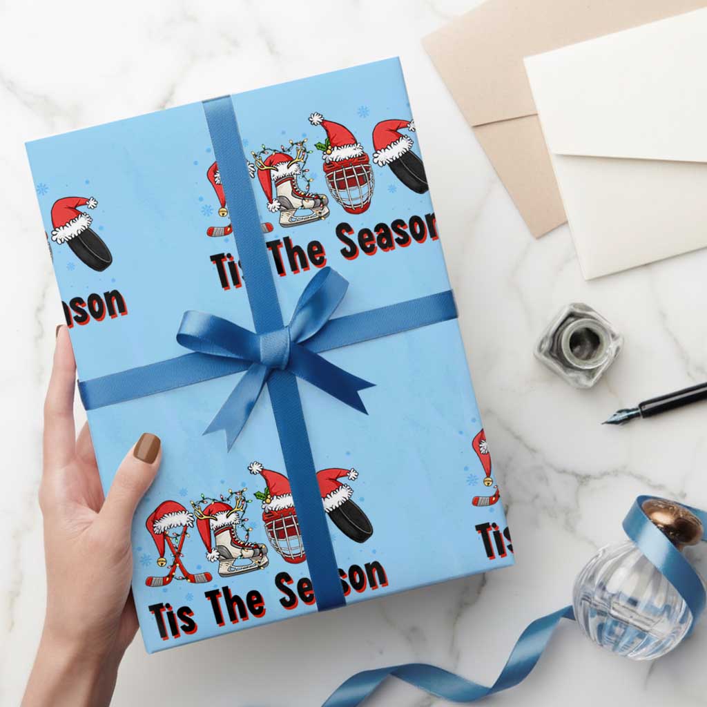 Funny Ice Hockey Christmas Gift Wrapping Paper Roll Tis The Season - Wonder Print Shop