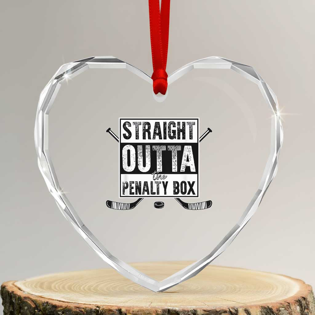 Funny Ice Hockey Heart Crystal Glass Ornament Straight Outta The Penalty Box Vintage Ice Hockey Sticks - Wonder Print Shop