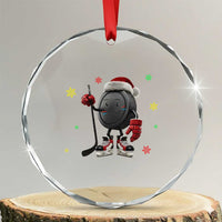 Funny Ice Hockey Holiday Gift Crystal Glass Ornament Cute Puck Wearing Santa Hat - Wonder Print Shop