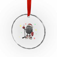 Funny Ice Hockey Holiday Gift Crystal Glass Ornament Cute Puck Wearing Santa Hat - Wonder Print Shop