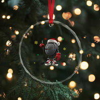 Funny Ice Hockey Holiday Gift Crystal Glass Ornament Cute Puck Wearing Santa Hat - Wonder Print Shop