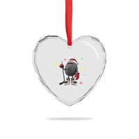 Funny Ice Hockey Holiday Gift Heart Crystal Glass Ornament Cute Puck Wearing Santa Hat - Wonder Print Shop