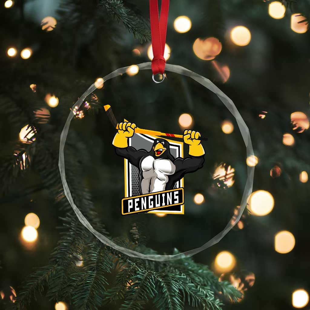 Funny Ice Hockey Player Gift Crystal Glass Ornament Penguin Power - Wonder Print Shop