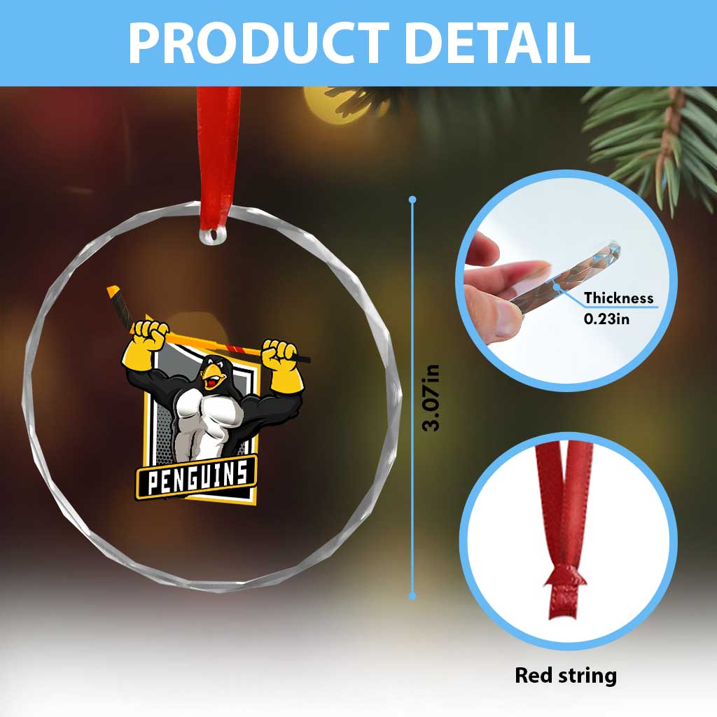 Funny Ice Hockey Player Gift Crystal Glass Ornament Penguin Power - Wonder Print Shop