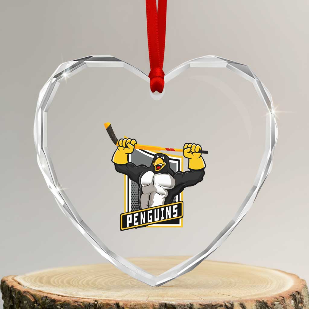 Funny Ice Hockey Player Gift Heart Crystal Glass Ornament Penguin Power - Wonder Print Shop