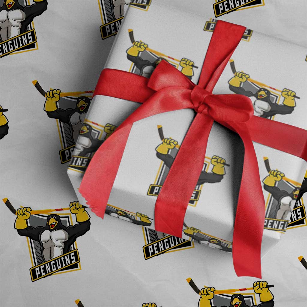 Funny Ice Hockey Player Gift Wrapping Paper Roll Penguin Power - Wonder Print Shop