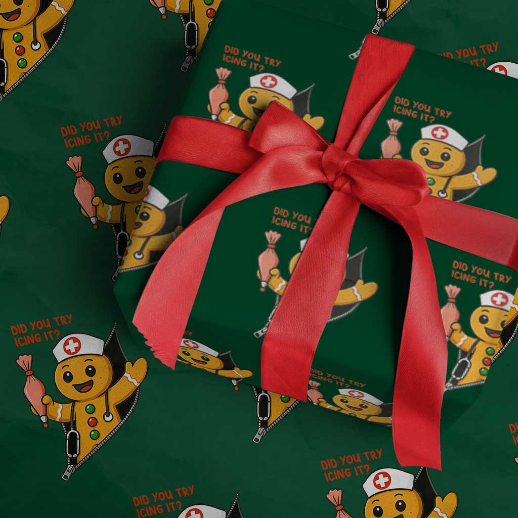Funny ICU Nurse Christmas Wrapping Paper Roll Gingerbread Did You Try Icing It - Wonder Print Shop