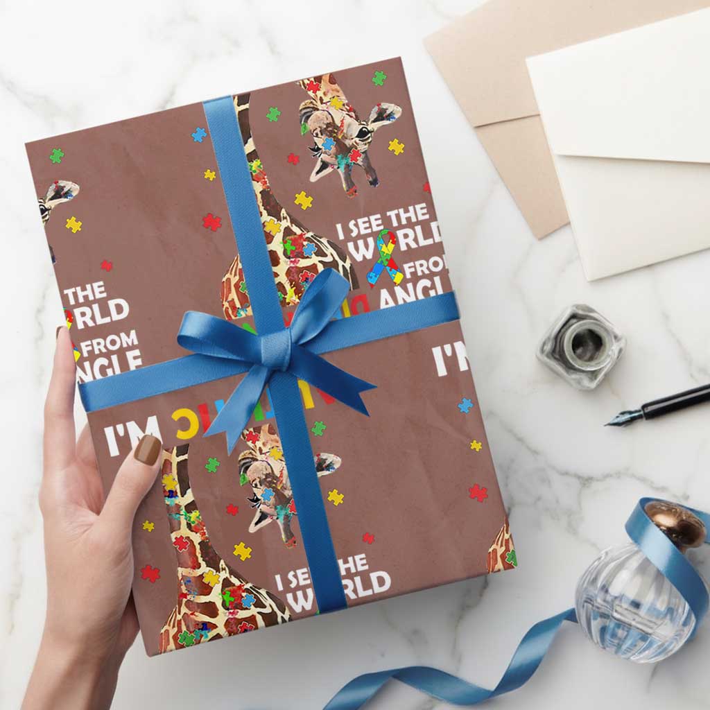 Funny I'm Autistic I See The World Form Different Angle Wrapping Paper Roll Puzzle Giraffe
