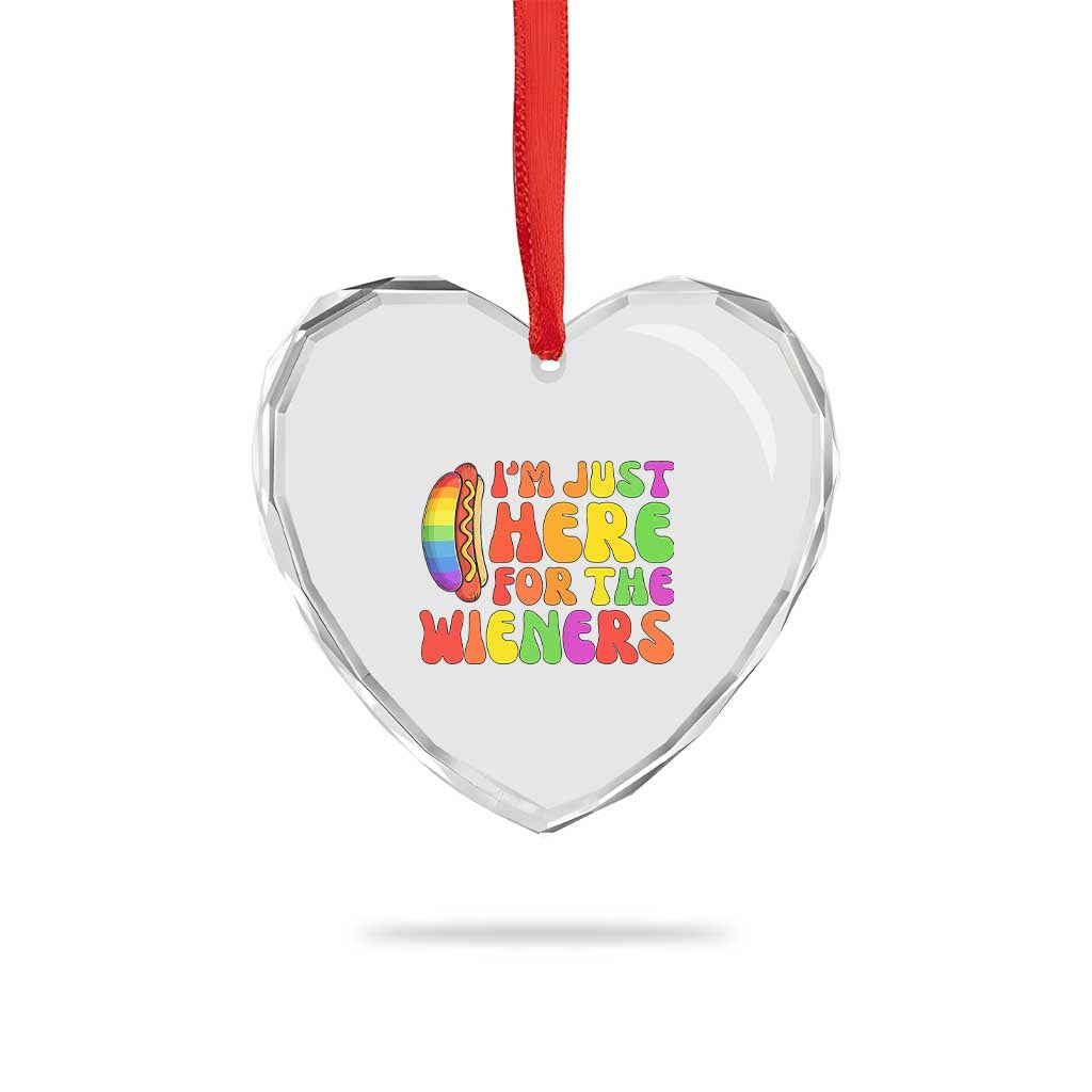 Funny Im Just Here For The Wieners Heart Crystal Glass Ornament LGBTQ Pride Party Gift