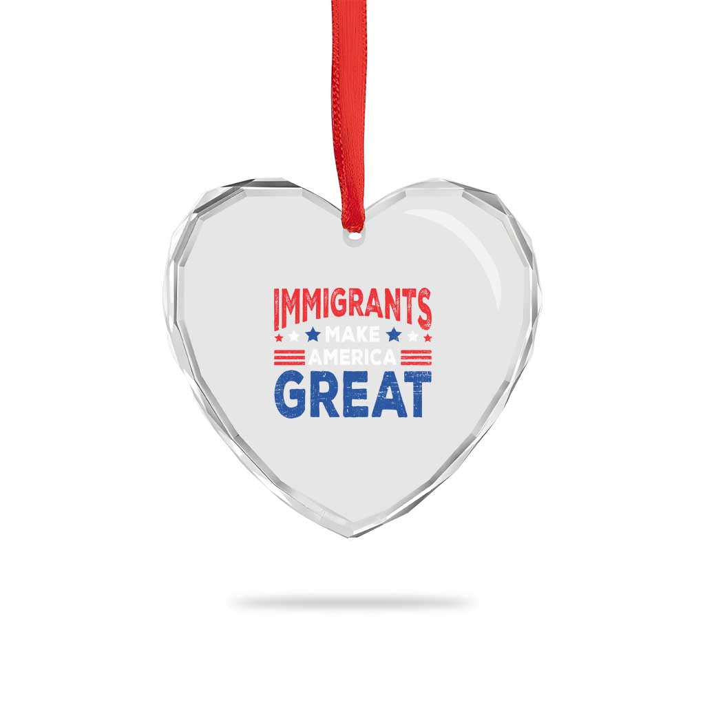 Funny Immigrants Make America Great Heart Crystal Glass Ornament Stars Stripes - Wonder Print Shop