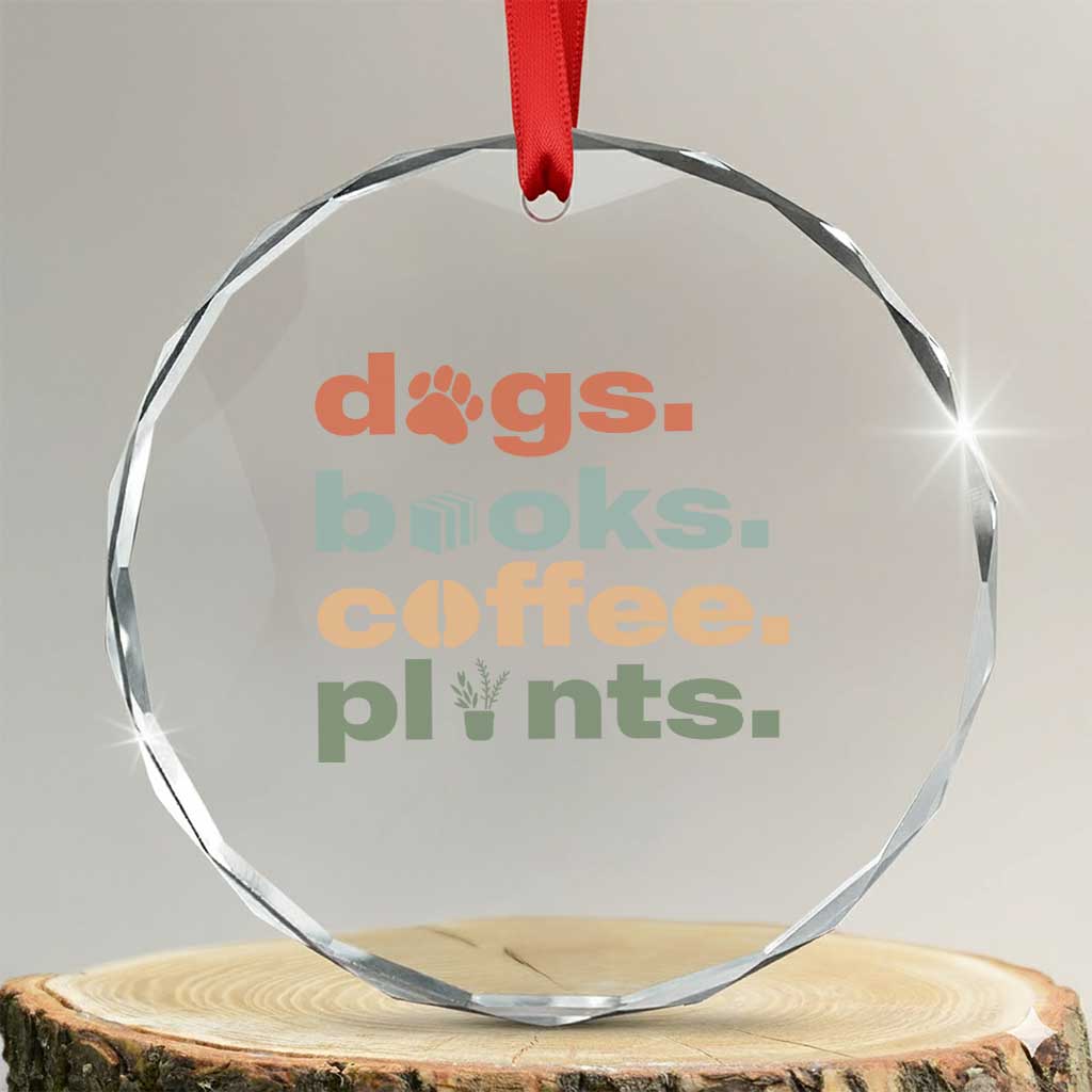 Funny Introvert Life Lover Crystal Glass Ornament Dogs Books Coffee And Plants