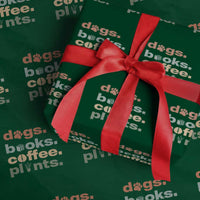 Funny Introvert Life Lover Wrapping Paper Roll Dogs Books Coffee And Plants