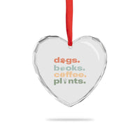 Funny Introvert Life Lover Heart Crystal Glass Ornament Dogs Books Coffee And Plants