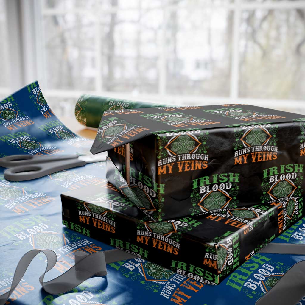 Funny Irish Blood Runs Through My Veins Wrapping Paper Roll Irish Pride Shamrock - Wonder Print Shop