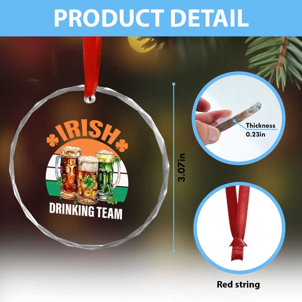 Funny Irish Drinking Team Crystal Glass Ornament St Patricks Day Vintage Beer Ireland Flag Clover