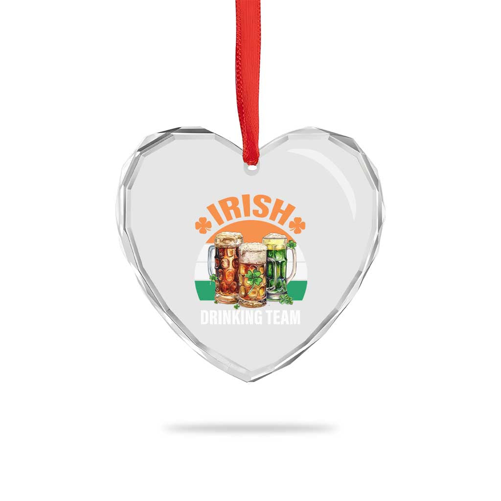 Funny Irish Drinking Team Heart Crystal Glass Ornament St Patricks Day Vintage Beer Ireland Flag Clover