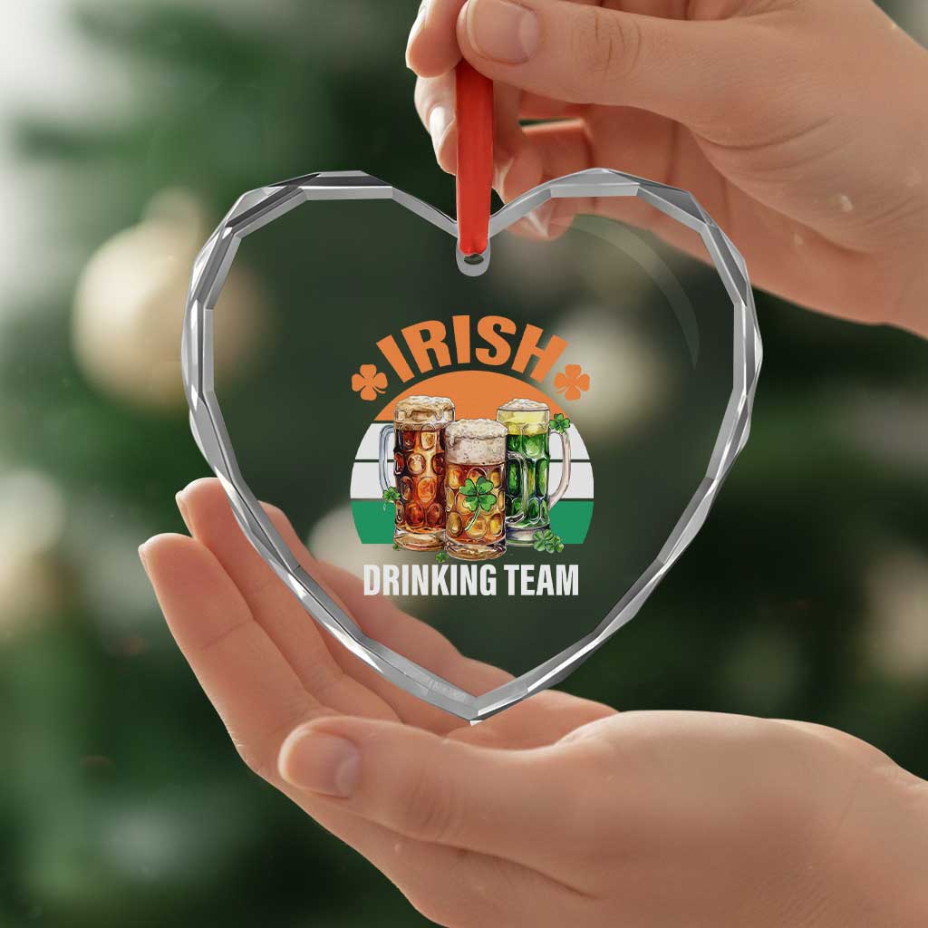 Funny Irish Drinking Team Heart Crystal Glass Ornament St Patricks Day Vintage Beer Ireland Flag Clover