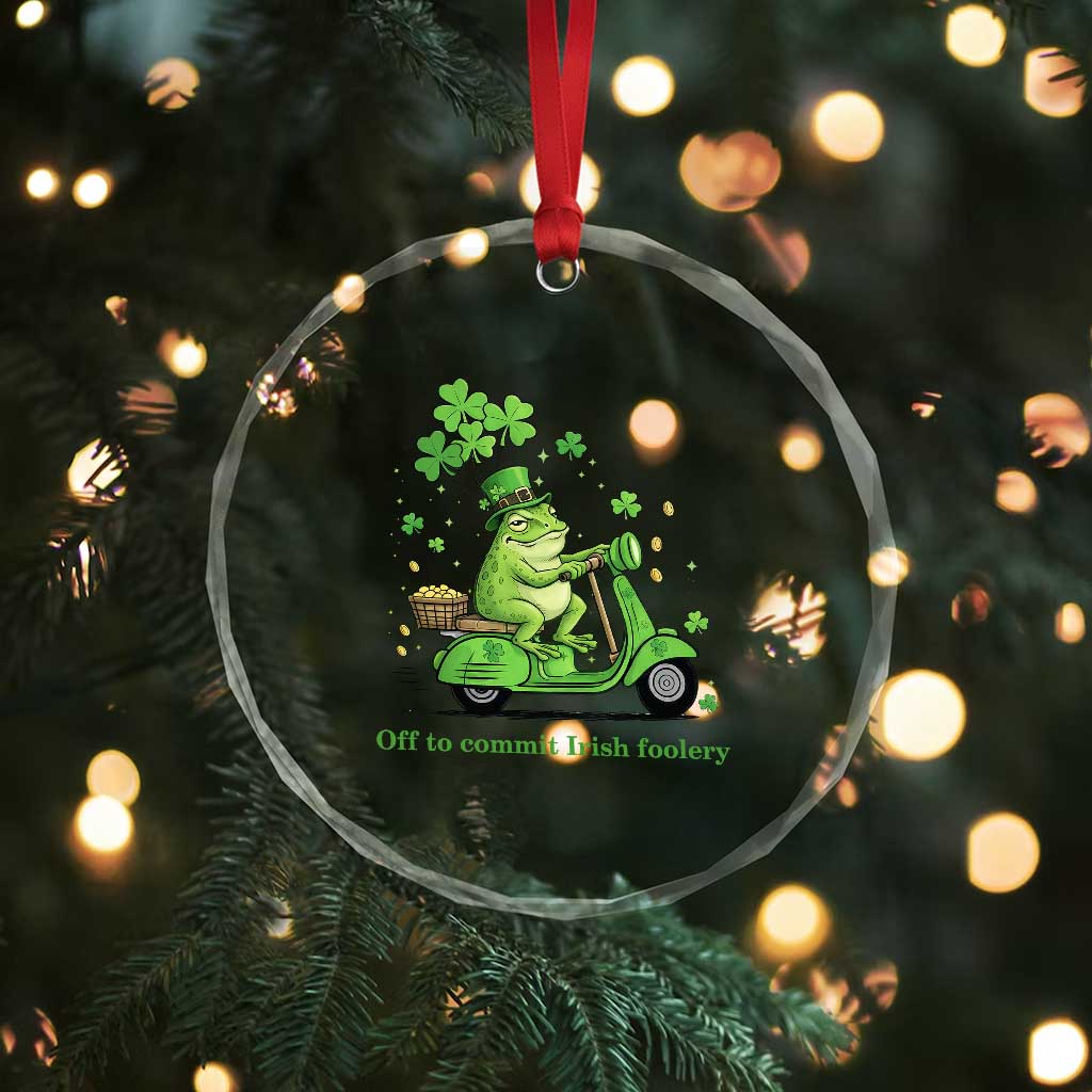 Funny Irish Frog Off To Commit Foolery Crystal Glass Ornament St Patricks Day Gift