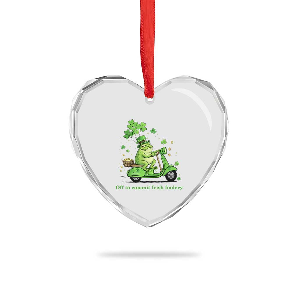 Funny Irish Frog Off To Commit Foolery Heart Crystal Glass Ornament St Patricks Day Gift