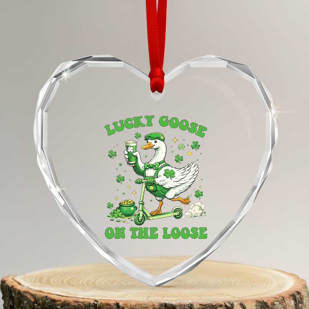 Funny Irish Goose Lover Heart Crystal Glass Ornament Lucky Goose On The Loose