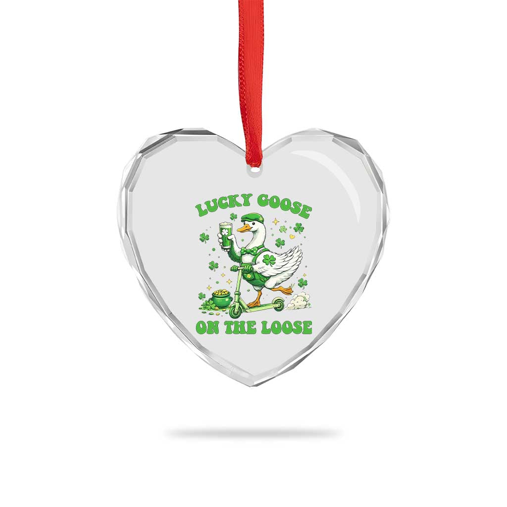 Funny Irish Goose Lover Heart Crystal Glass Ornament Lucky Goose On The Loose