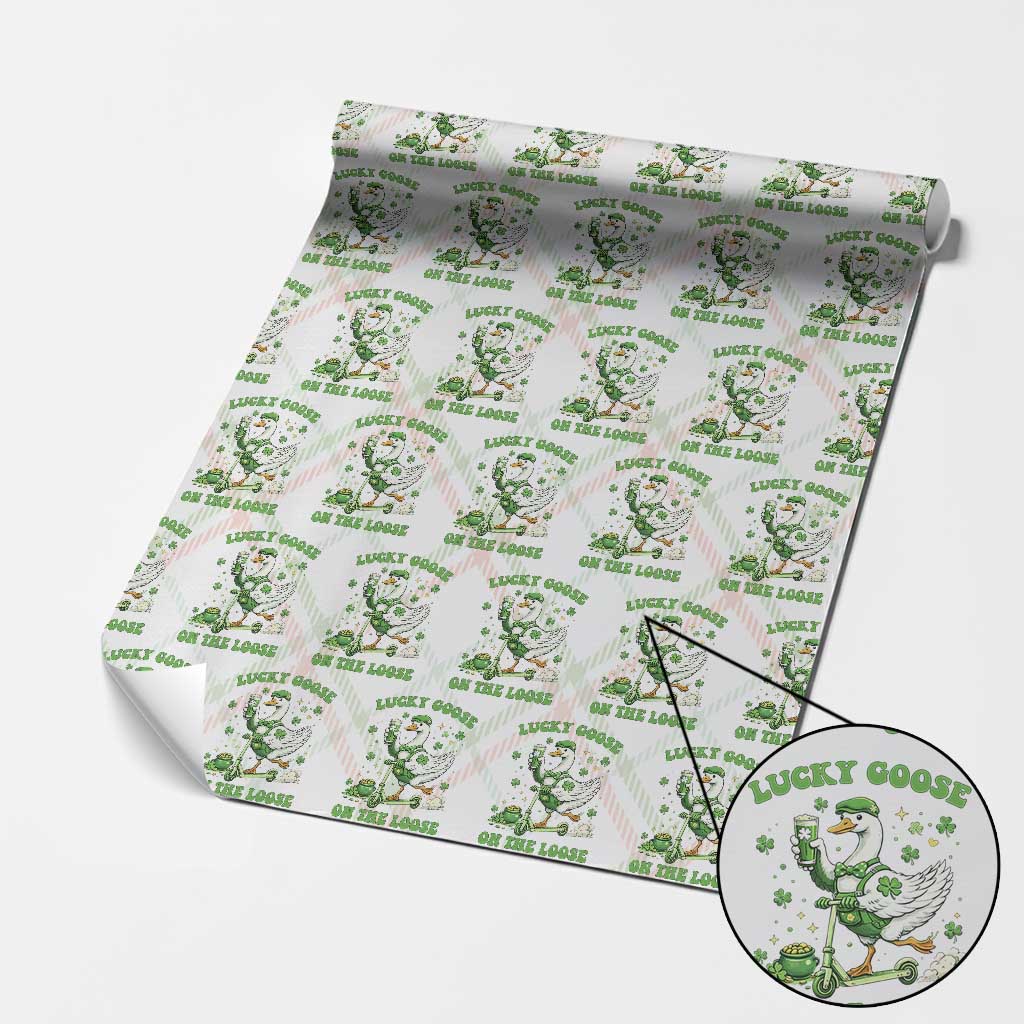 Funny Irish Goose Lover Wrapping Paper Roll Lucky Goose On The Loose