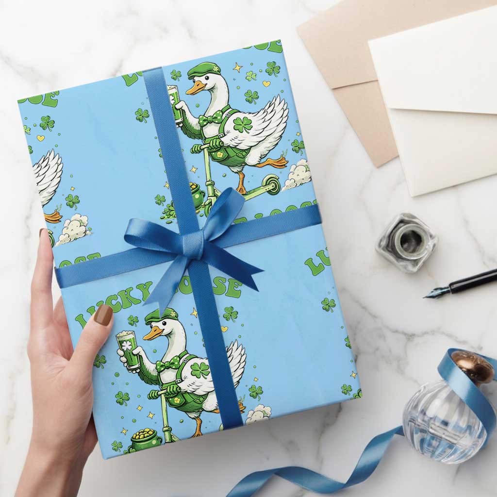 Funny Irish Goose Lover Wrapping Paper Roll Lucky Goose On The Loose