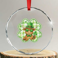 Funny Irish Highland Cow Shamrock Holiday Gift Crystal Glass Ornament