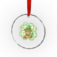 Funny Irish Highland Cow Shamrock Holiday Gift Crystal Glass Ornament