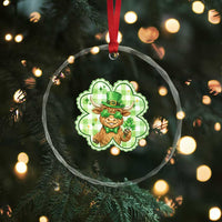 Funny Irish Highland Cow Shamrock Holiday Gift Crystal Glass Ornament