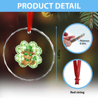 Funny Irish Highland Cow Shamrock Holiday Gift Crystal Glass Ornament