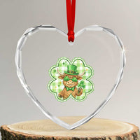 Funny Irish Highland Cow Shamrock Holiday Gift Heart Crystal Glass Ornament