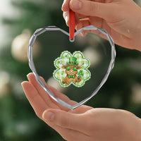 Funny Irish Highland Cow Shamrock Holiday Gift Heart Crystal Glass Ornament