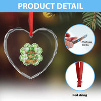 Funny Irish Highland Cow Shamrock Holiday Gift Heart Crystal Glass Ornament
