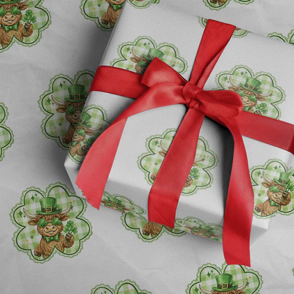 Funny Irish Highland Cow Shamrock Holiday Gift Wrapping Paper Roll