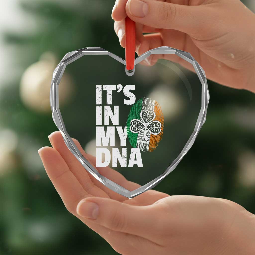 Funny Irish It's In My DNA Heart Crystal Glass Ornament Ireland Fingerprint Flag - Wonder Print Shop