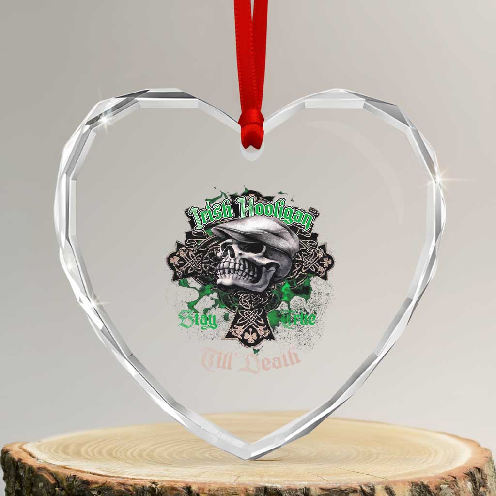 Funny Irish Pride Heart Crystal Glass Ornament Irish Hooligan Stay True Till Death Flat Cap Skull - Wonder Print Shop