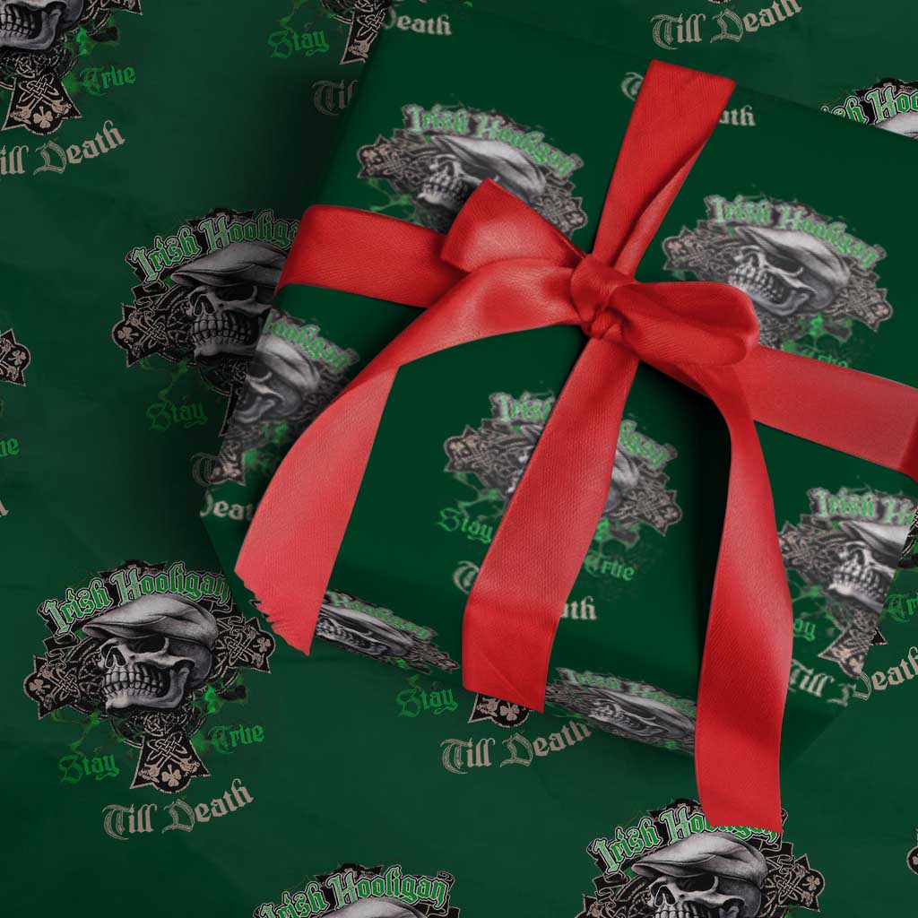 Funny Irish Pride Wrapping Paper Roll Irish Hooligan Stay True Till Death Flat Cap Skull - Wonder Print Shop