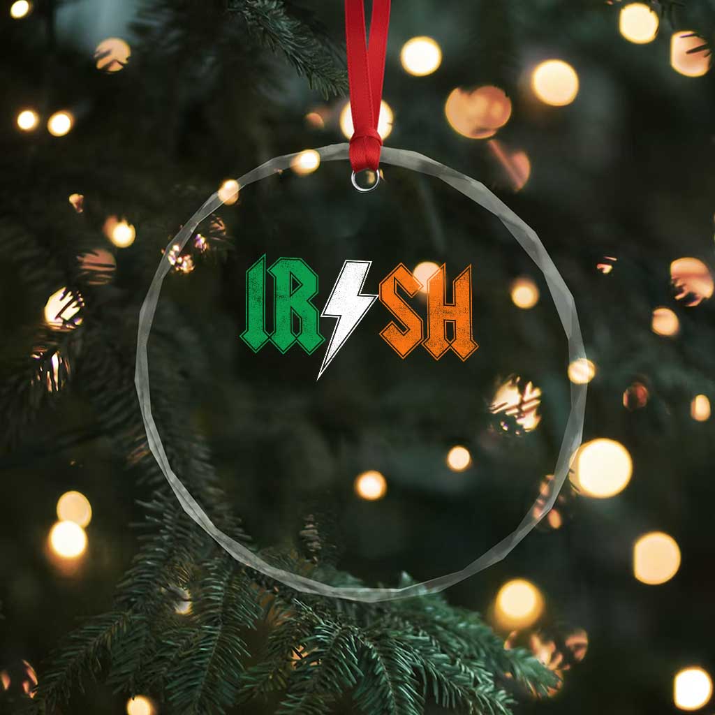 Funny Irish Rocker St Patricks Day Lightning Bolt Rock Music Lover Crystal Glass Ornament