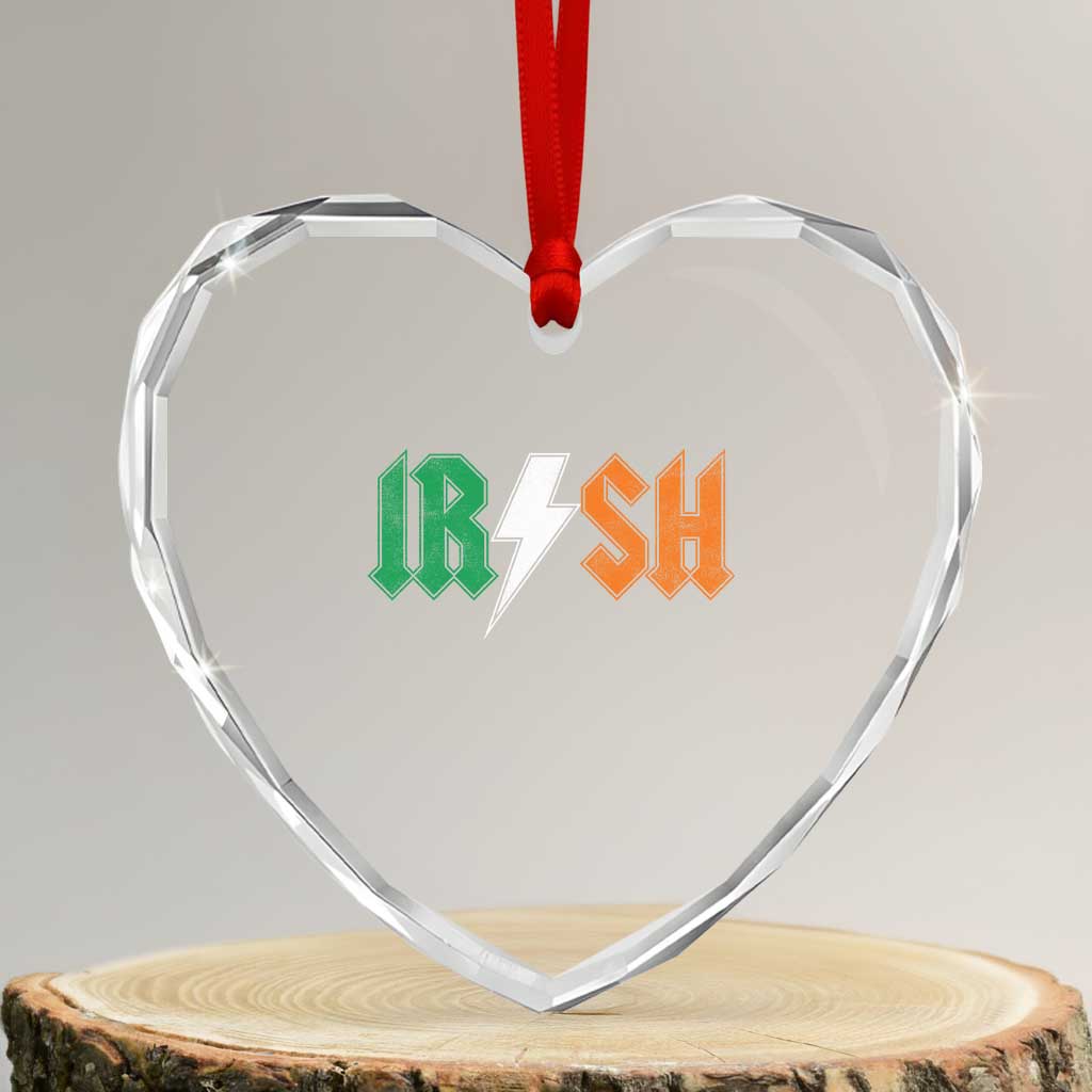 Funny Irish Rocker St Patricks Day Lightning Bolt Rock Music Lover Heart Crystal Glass Ornament