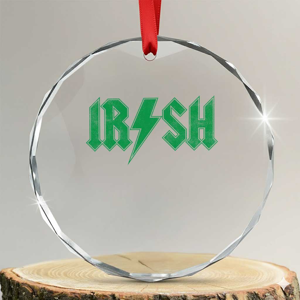 Funny Irish Rocker St Patrickss Day Lightning Bolt Rock and Roll Crystal Glass Ornament