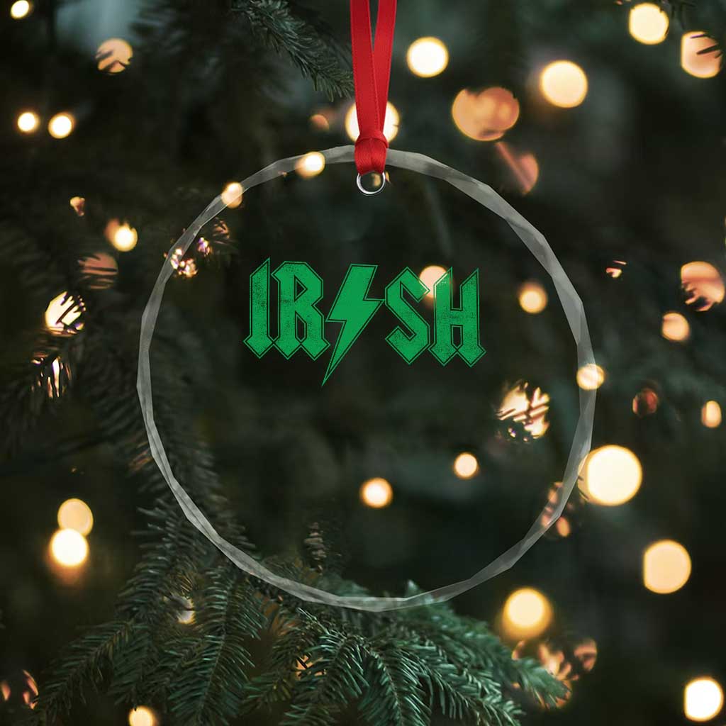 Funny Irish Rocker St Patrickss Day Lightning Bolt Rock and Roll Crystal Glass Ornament