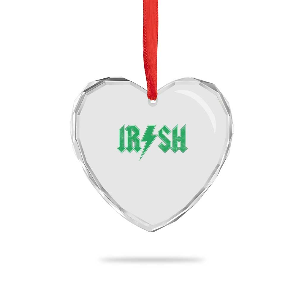 Funny Irish Rocker St Patrickss Day Lightning Bolt Rock and Roll Heart Crystal Glass Ornament