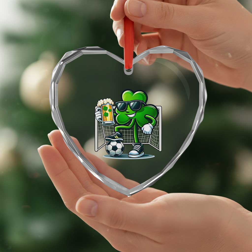 Funny Irish Shamrock Dabbing Soccer Heart Crystal Glass Ornament St Patricks Day