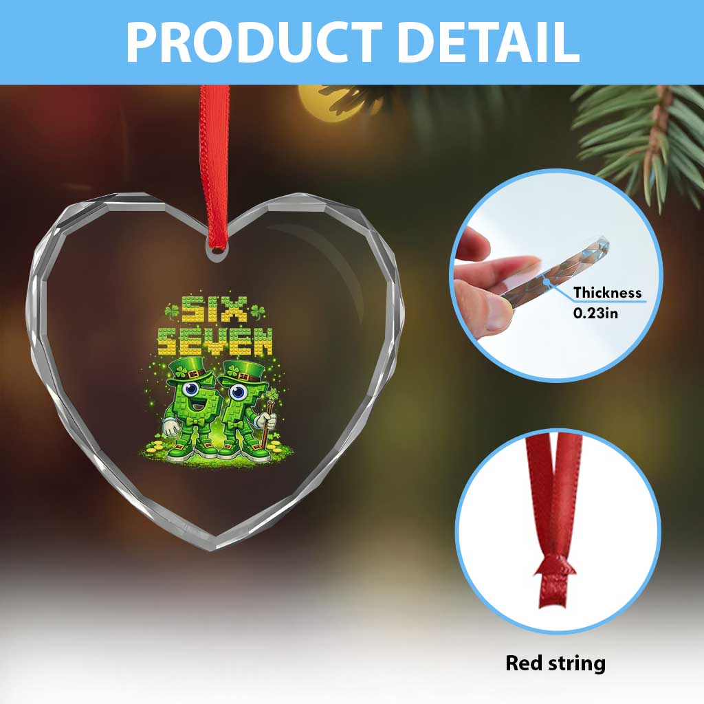 Funny Irish St Patricks Day 67 Heart Crystal Glass Ornament Six Seven Brainrot Italian Gaming 6 7 Meme Gen Alpha Slang