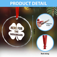 Funny Irish St Patricks Day Crystal Glass Ornament Here for the Shenanigans